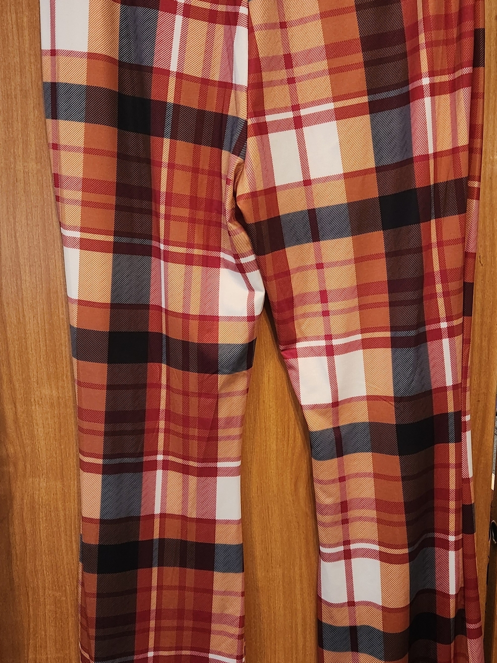 Fashon Nova Plaid Pull-On Leggings Pants L Orange/White/Black